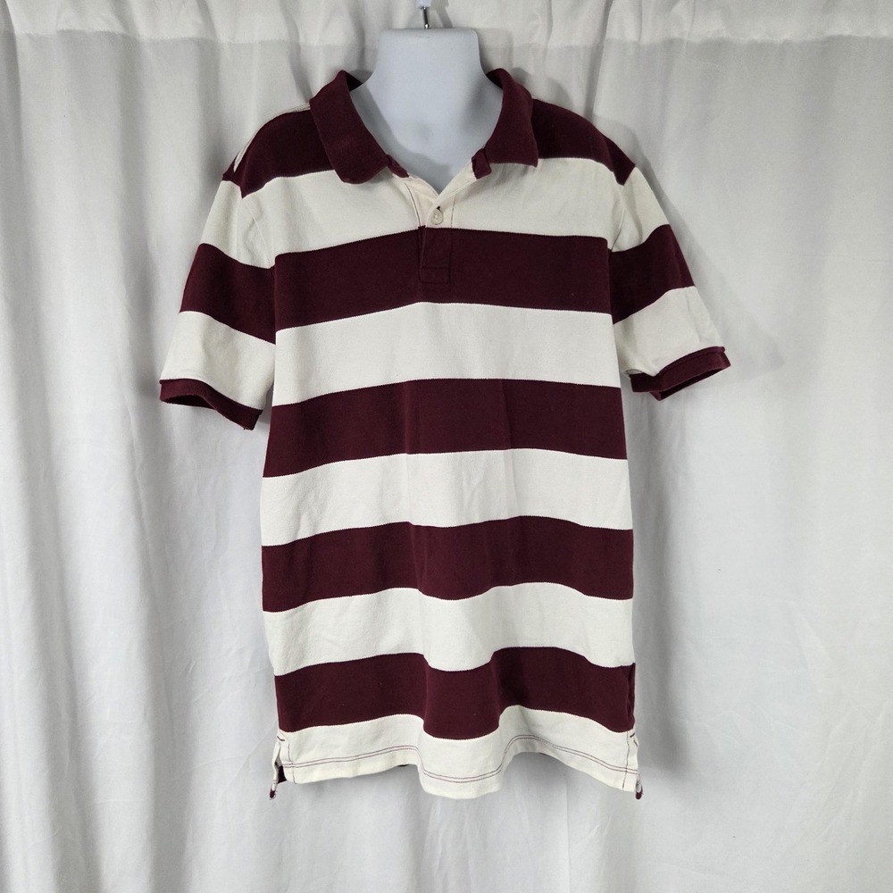 Old Navy Polo Shirt Kids 10-12 Red White Striped Stretch Short Sleeve Top